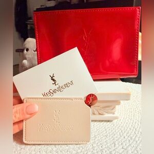 Yves Saint Laurent Beauty Glossy Red Pouch/Clutch with YSL Card Mirror Holder